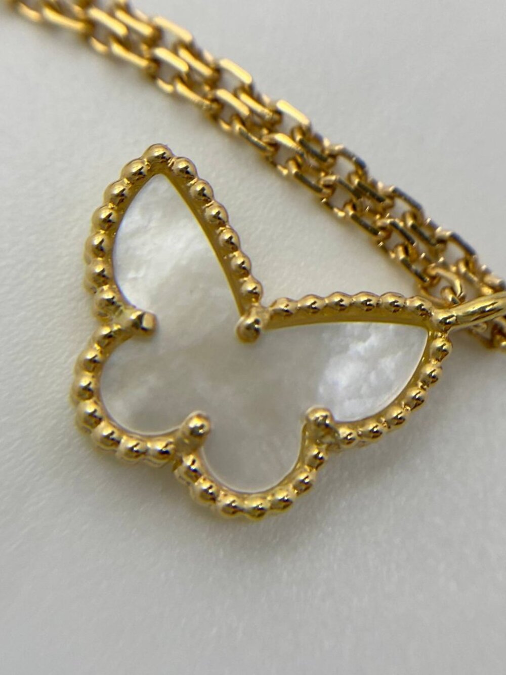 Van Cleef & Arpels Sweet Alhambra Butterfly Necklace 18K MOP with Box & Cert